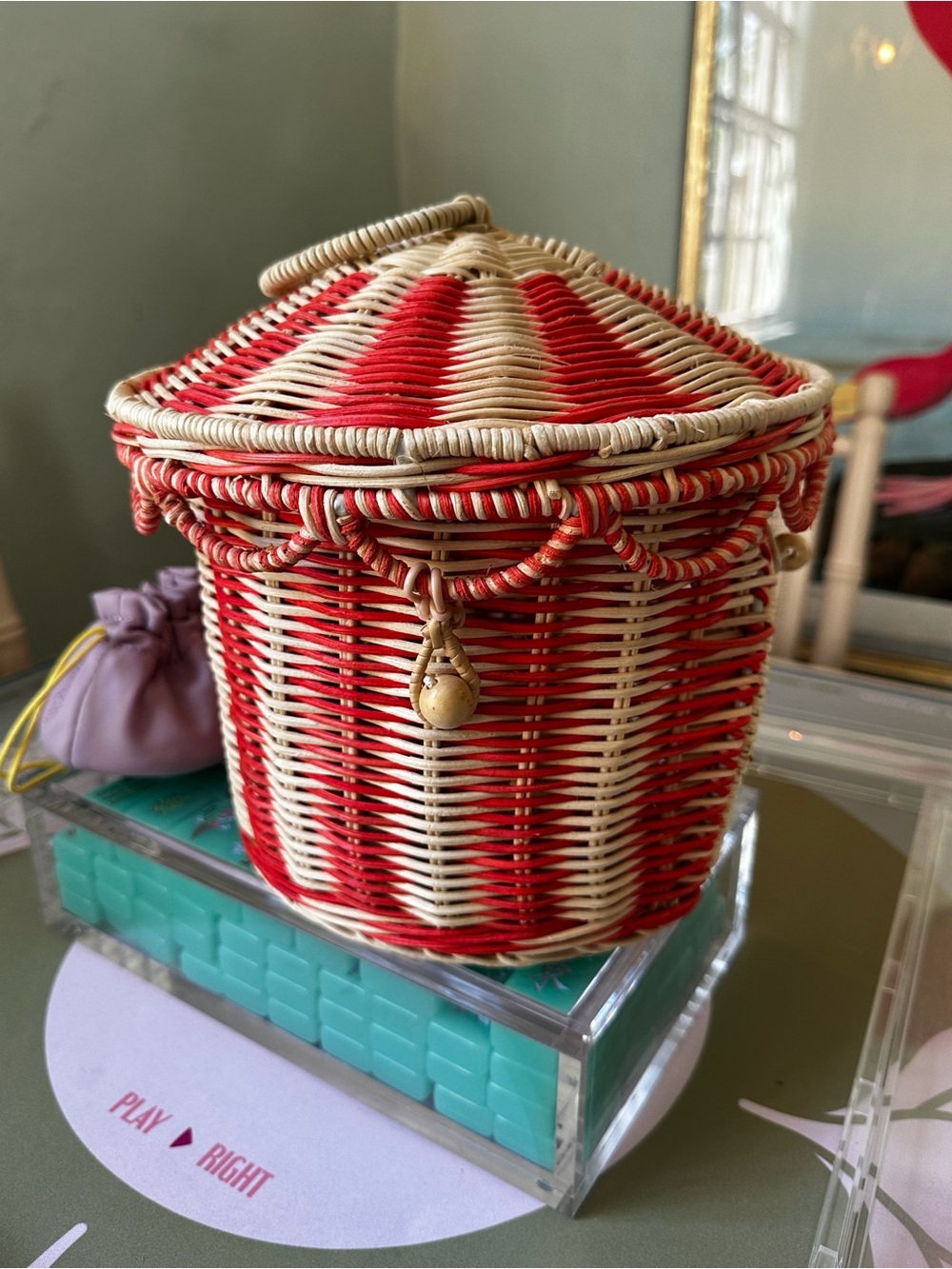 Handwoven Pink & Wicker Novelty Handbag - Picture 3 of 11